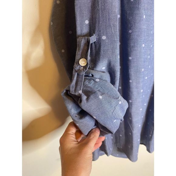 Lane Bryant lightweight cotton chambray blue polka dot blouse size 20 - Picture 7 of 8